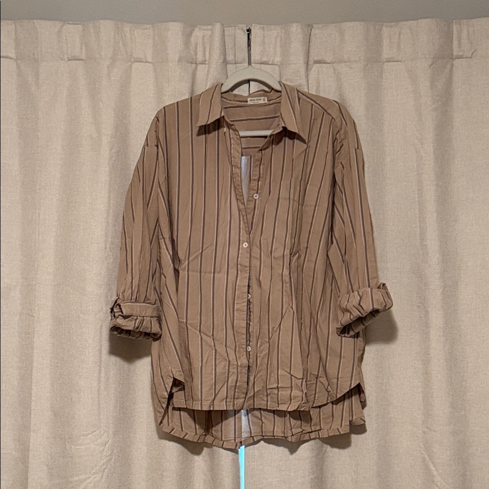 Striped Brown Button-Up Women's Top